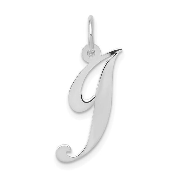 14k White Gold, Ella Collection Medium Fancy Script Initial J Pendant - Picture 1 of 5